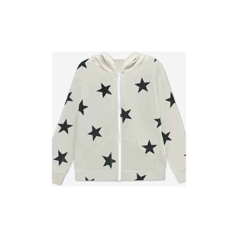 French Terry Zip Hoodie Taupe Black Stars