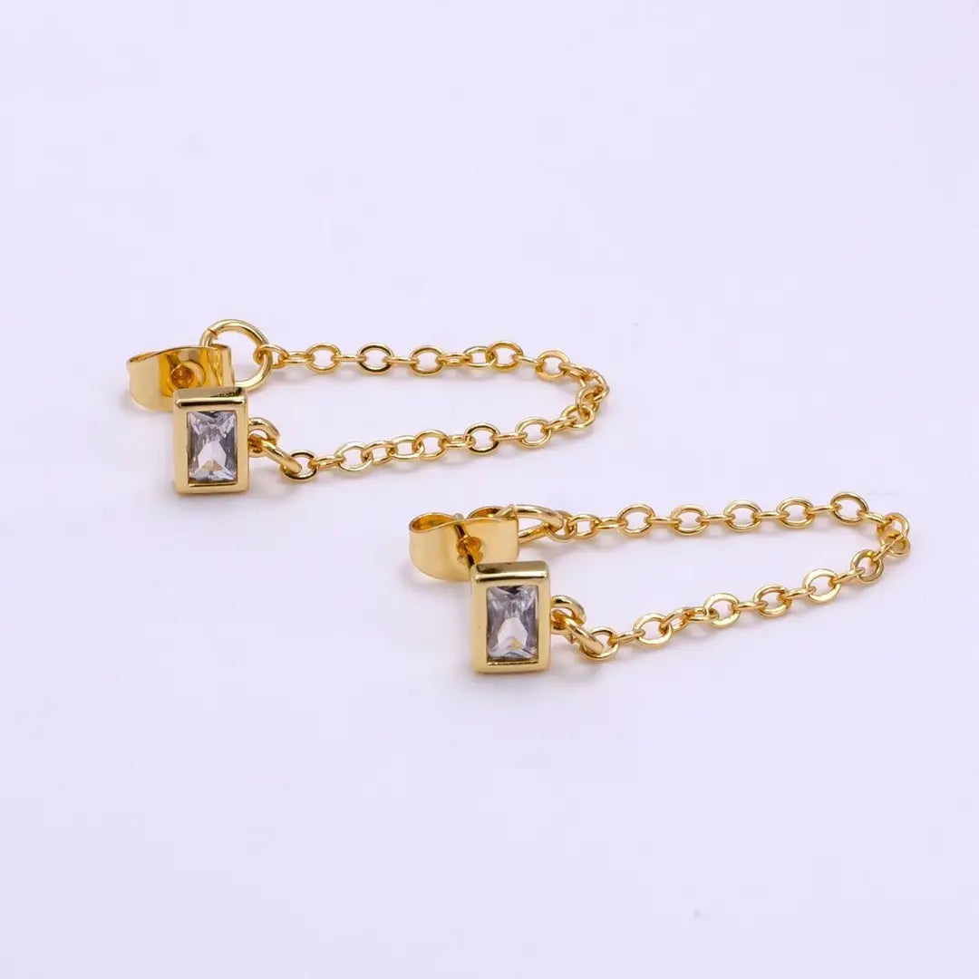 Cz Cable Chain Minimalist Drop Stud