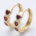 Triple Red Cz Heart Cartilage Huggie Earrings