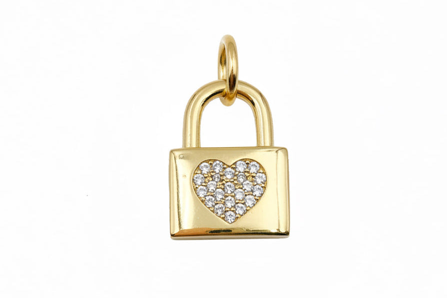 Cz Heart Padlock Charm