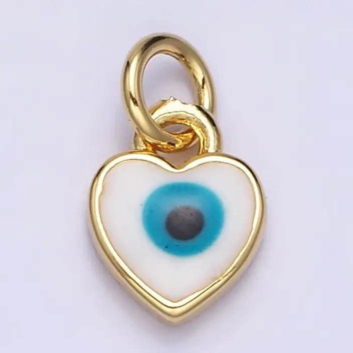 Mini Teal Blue Evil Eye Heart Charm