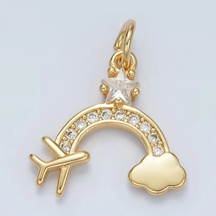 Cz Airplane Cloud Rainbow Charm