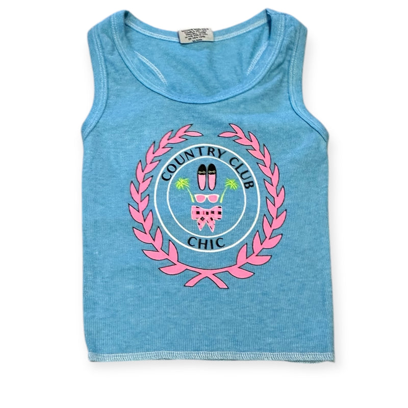 Firehouse Ribbed Racer Back Country Club Tank- Bright Aqua