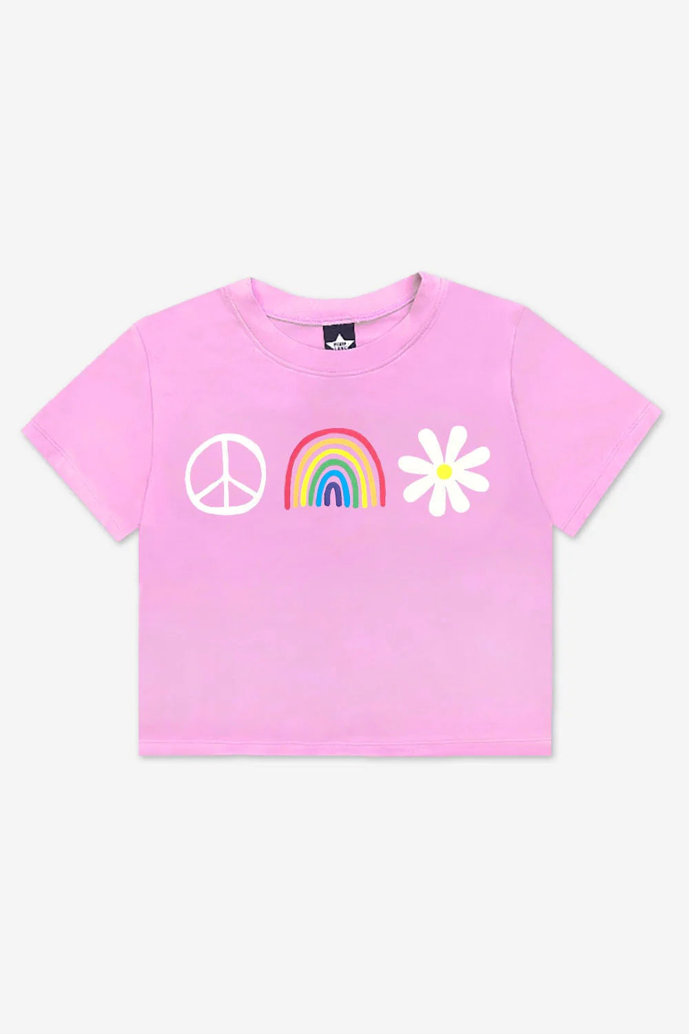 Pixielane Simply Soft Easy peace Rainbow Daisy Tee- Pink