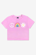 Pixielane Simply Soft Easy peace Rainbow Daisy Tee- Pink