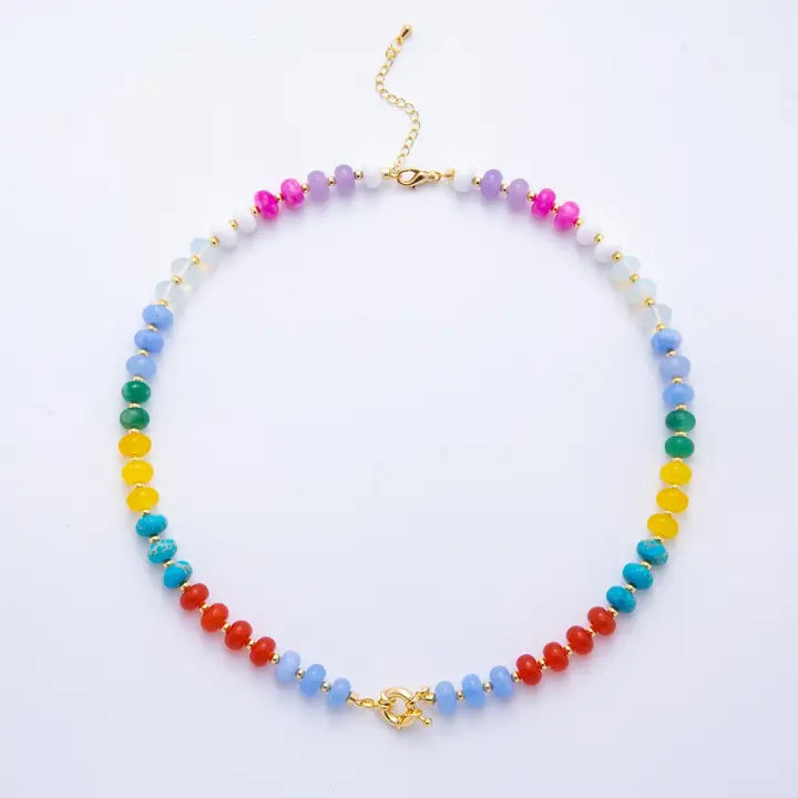Colorful Candy Gemstone Rondelle Bead Chain Necklace