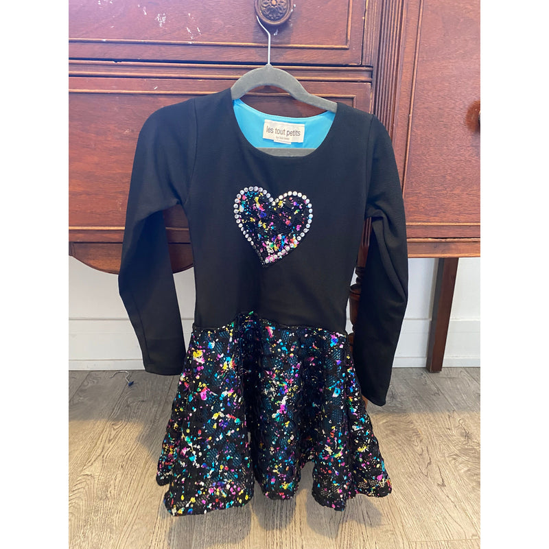 Les Tout Petits Black/Confetti Skater Dress Heart