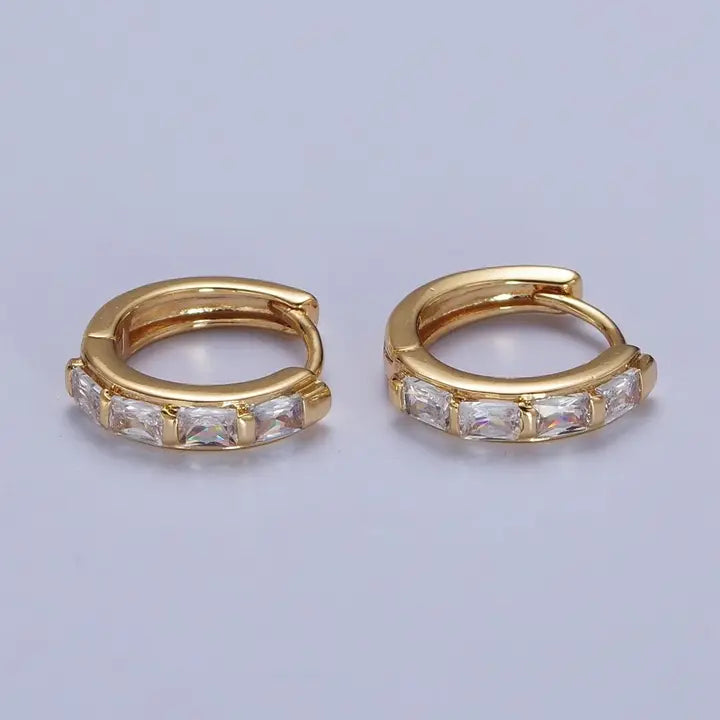 Baguette Cz Lined Huggie Earrings