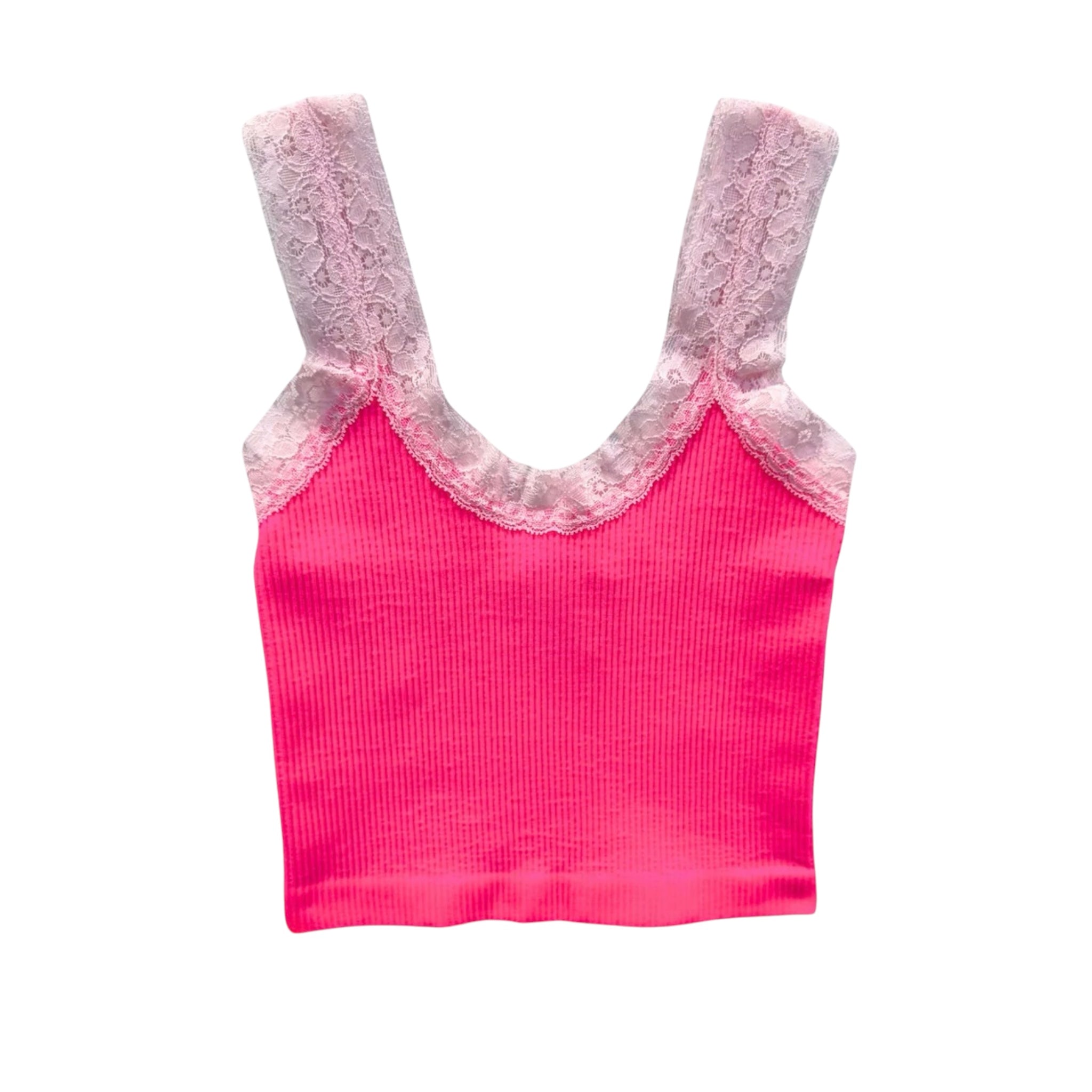 Katie J Liana Seamless Tank With Lace Trim- Neon/Baby Pink