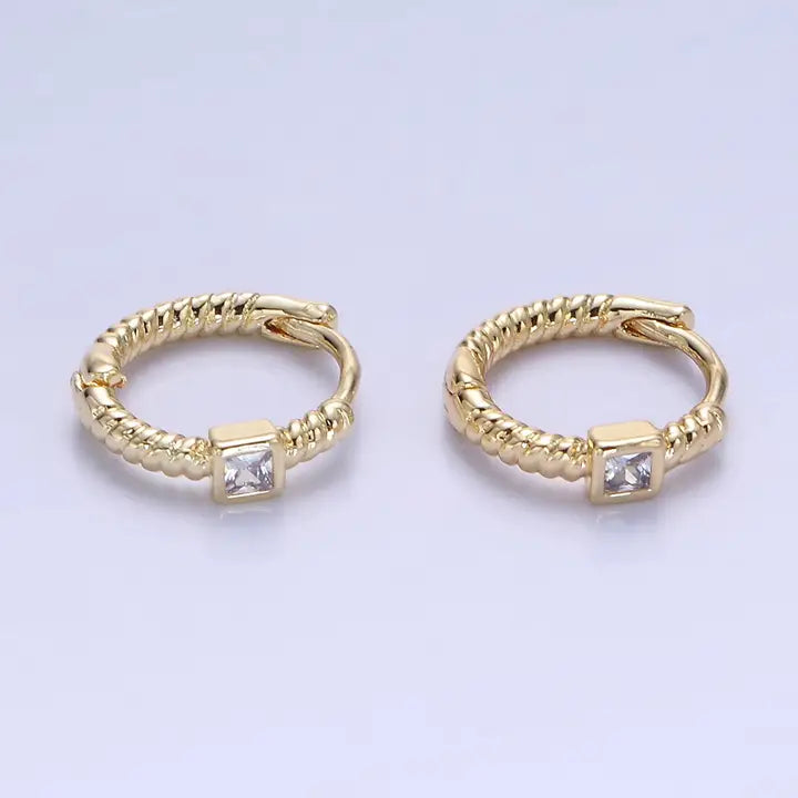 Square Cz Croissant Huggie Earrings