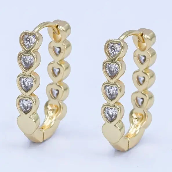 Heart CZ Bezel Oblong U-shaped Hoop Earrings