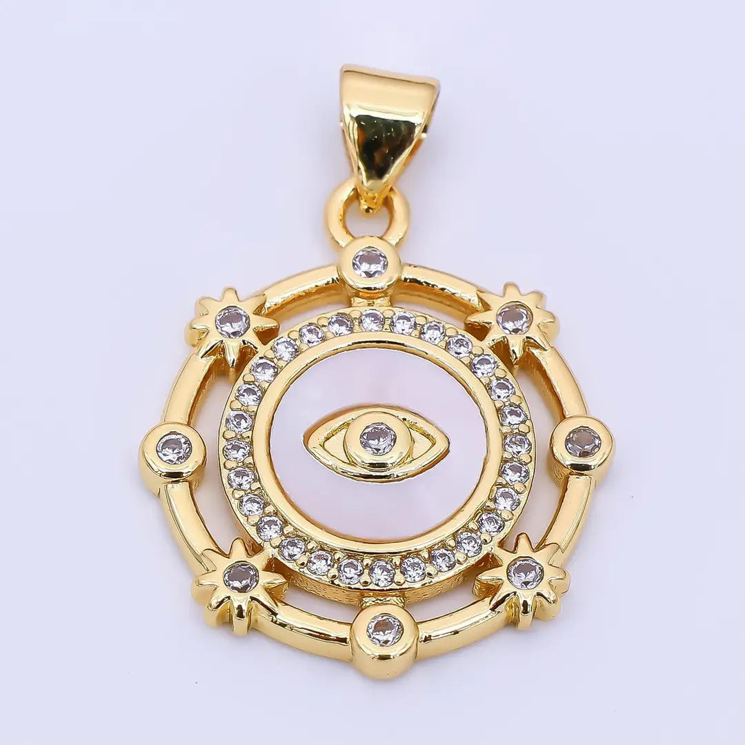 Cz Shell Pearl Evil Eye Pendant