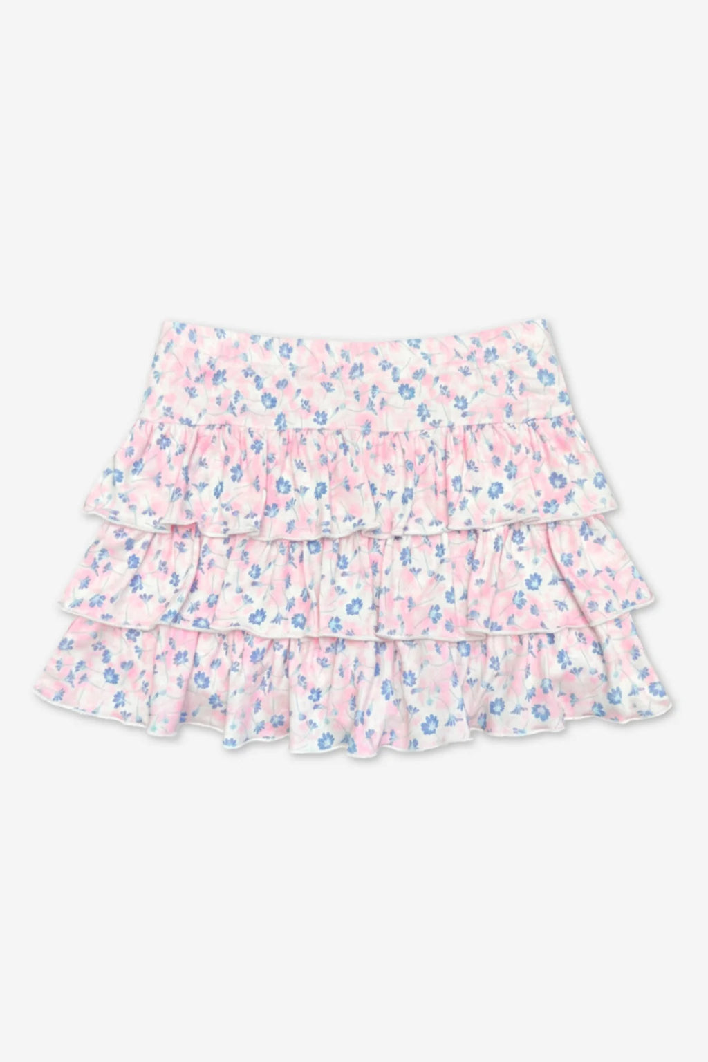 Pixielane Simply Soft Triple Ruffle Skort- Pink Tie Dye Denim Floral