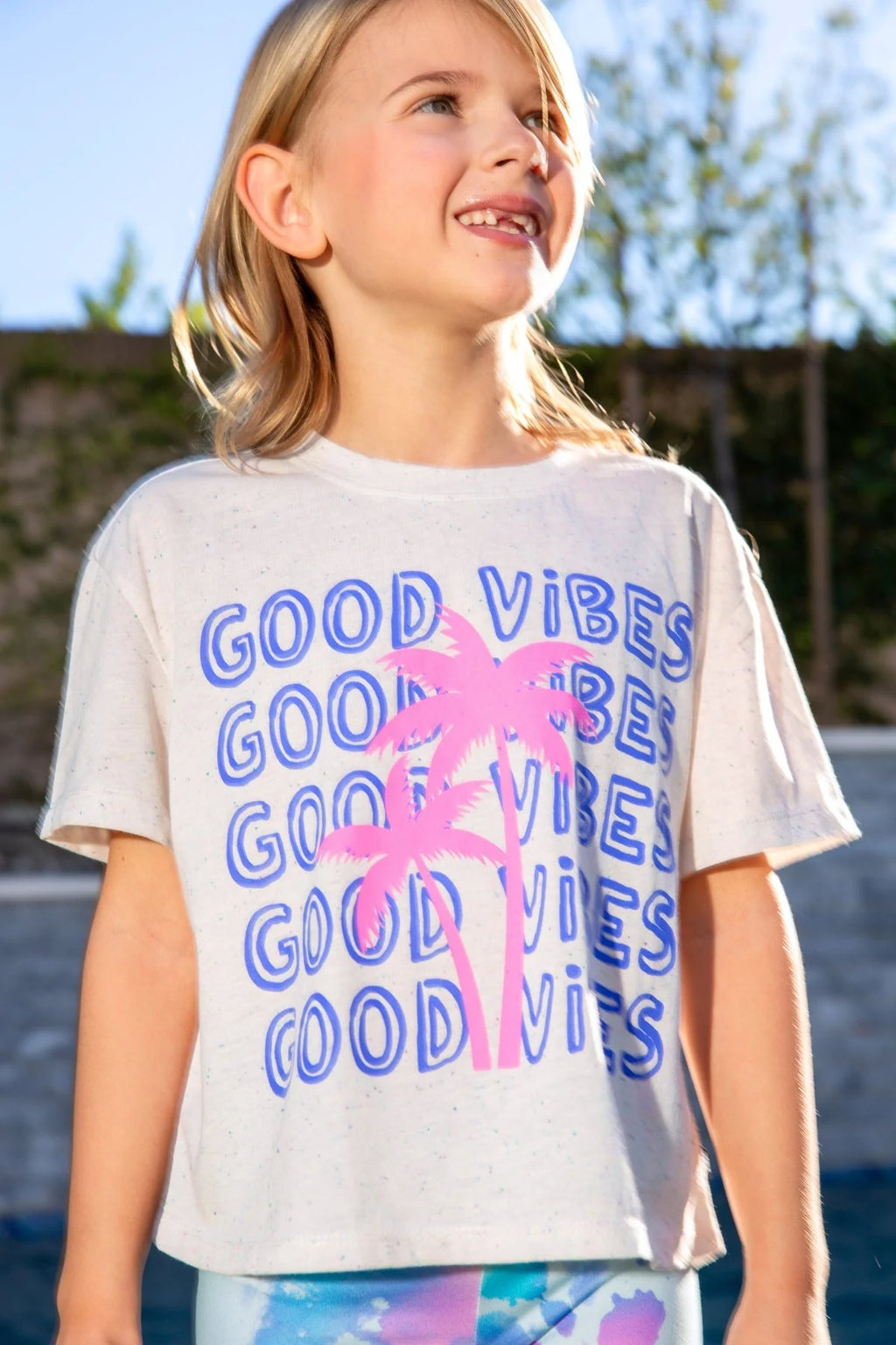 Pixielane Washed Cotton Drop Shoulder Funfetti Palm Tee