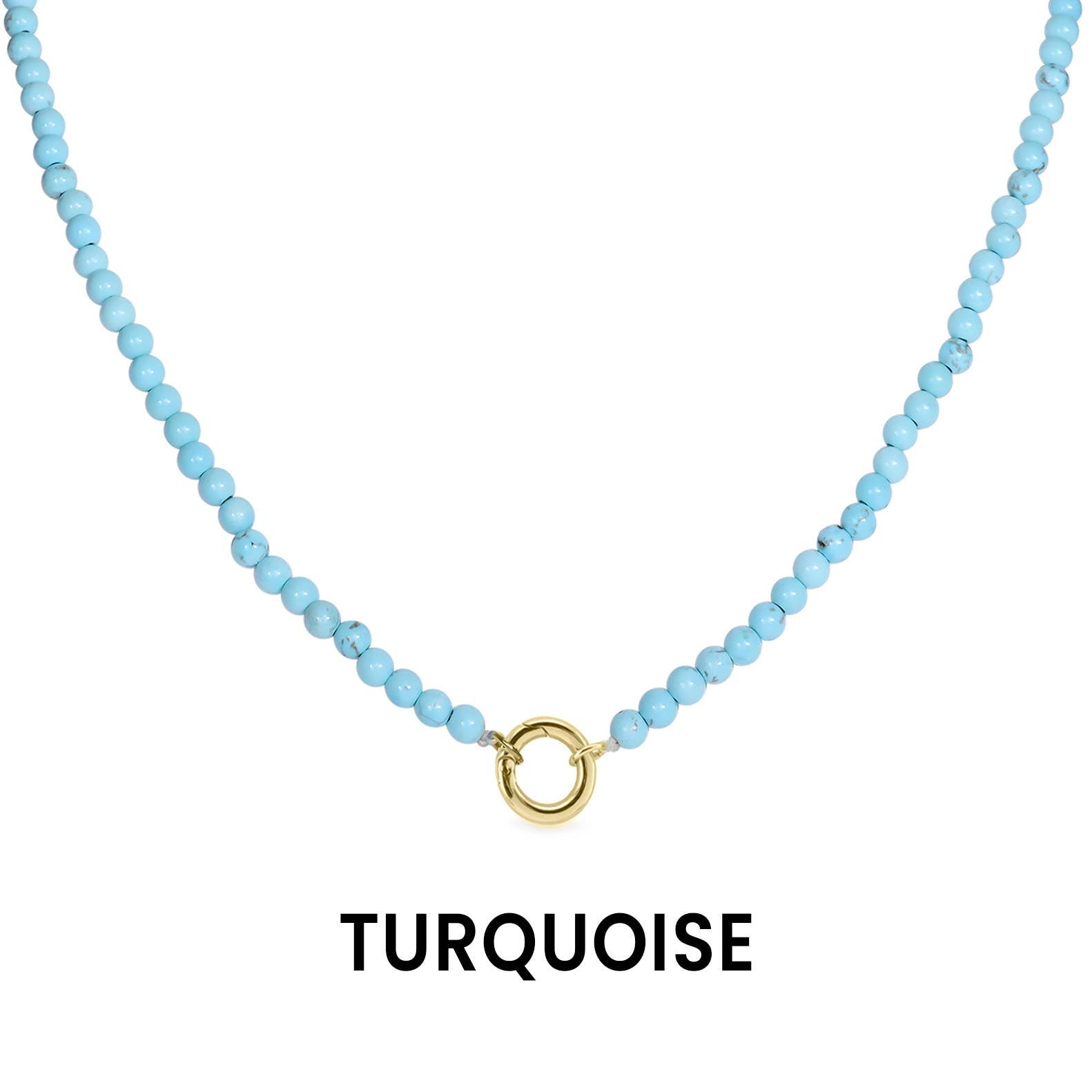 Natural Stone Charm Keeper Necklace: Turquoise