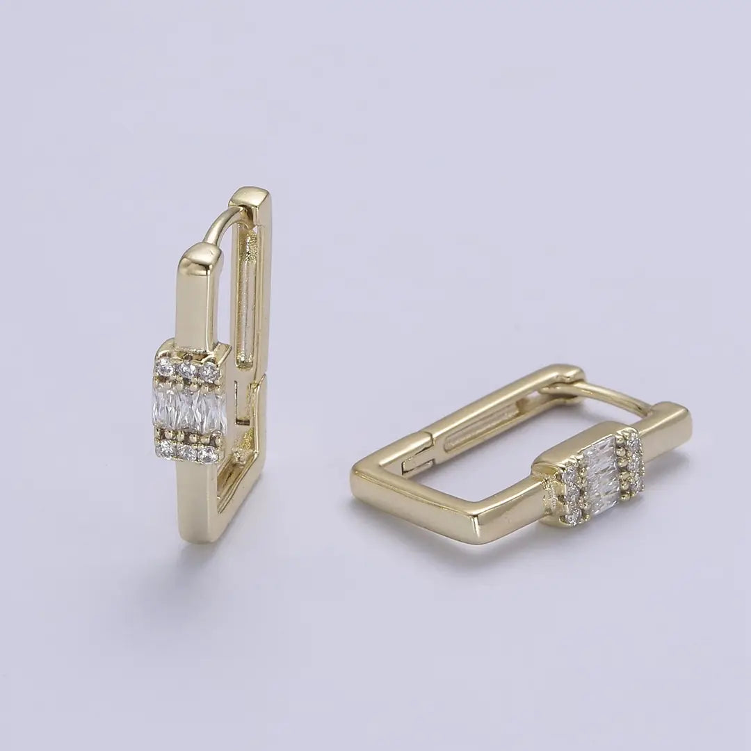 Rectangle Cz U-shape Hoop Earrings