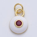 Red Cz White Enamel Bezel Round Charm