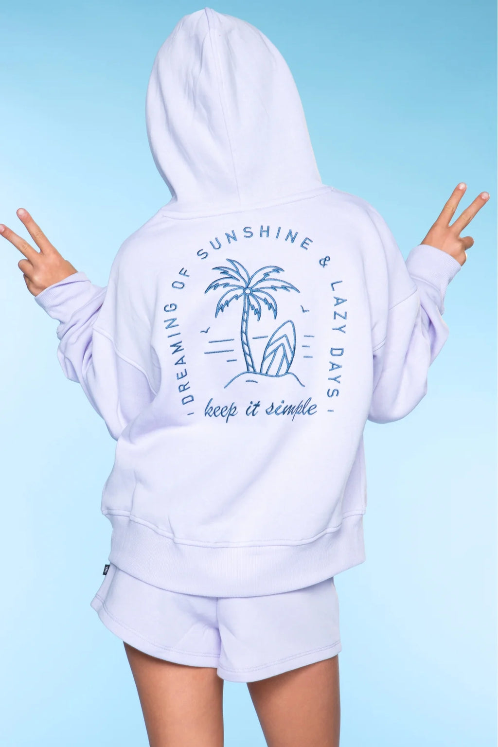 Pixielane Cloud Lilac Denim Palm Soft French Terry Hoody