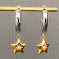 Cz Inlaid Star Two Tone Huggie Earrings