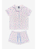 Pixielane Short Sleeve Simply Soft Button Down Top & Short Lounge Set-Pink Ditsy Floral
