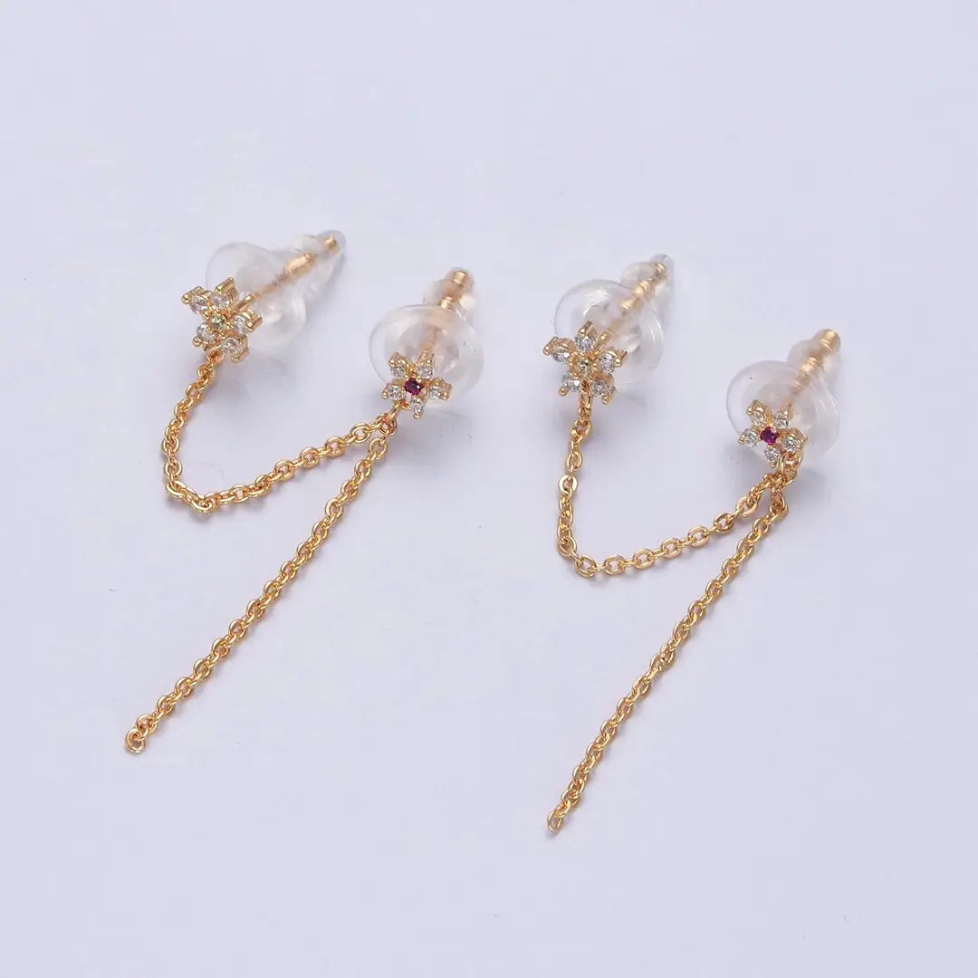 Cz Chain Double Stud Earrings