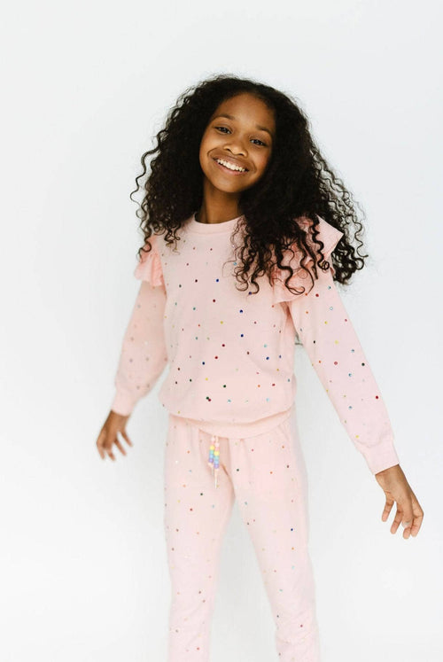Lola + The Boys  Rainbow Crystal Ruffle Jogger Set