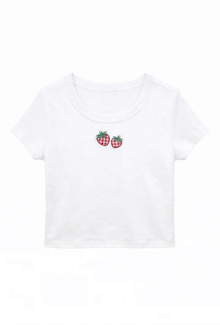 Katie J Strawberry Gingham Baby  Tee