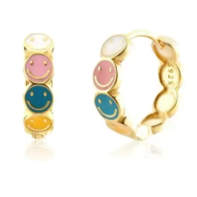 Enamel Gold Smiley Huggie - Single