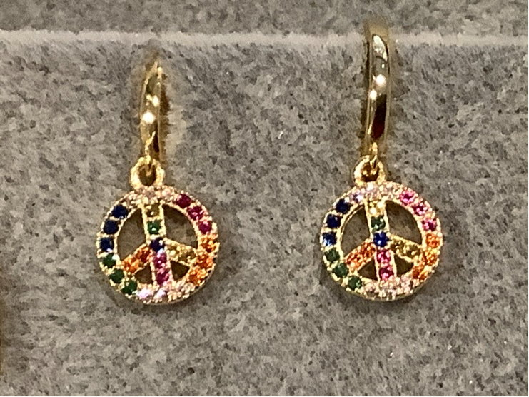 CZ Peace Sign Huggie Set