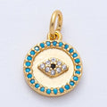 Mini Turquoise Cz Evil Eye Round Charm