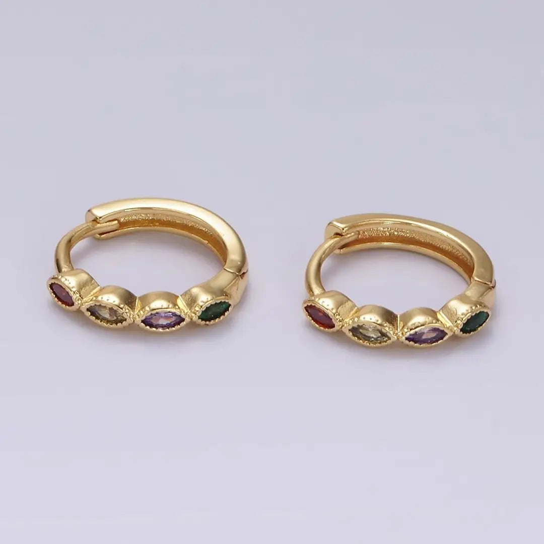 Multicolour Marquise Cz Lined Huggie Earrings