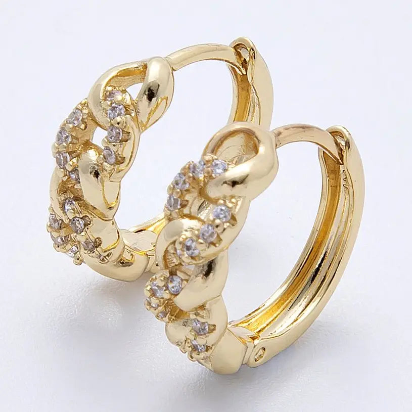 Cz Curb Chain Cartilage Huggie Earrings