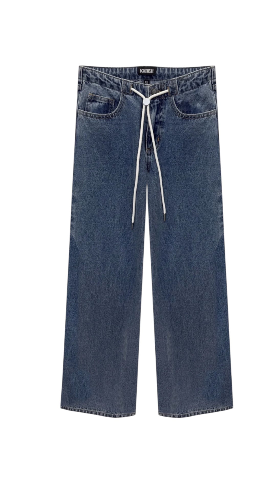Katie J Tribeca Wide leg Drawstring Jeans Mid Wash