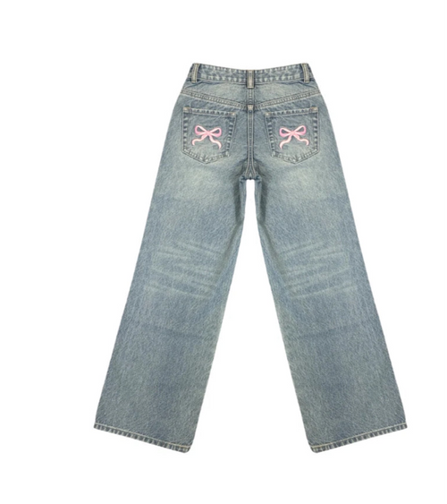 Katie J Chicago Bow Low Waisted Jeans Light Wash