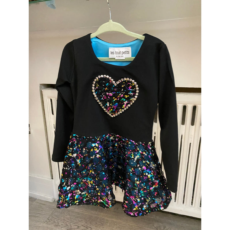 Les Tout Petits Black/Metallic Heart Skater Dress