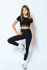 Katie J Lindsay Cropped Lace Tee -  Black