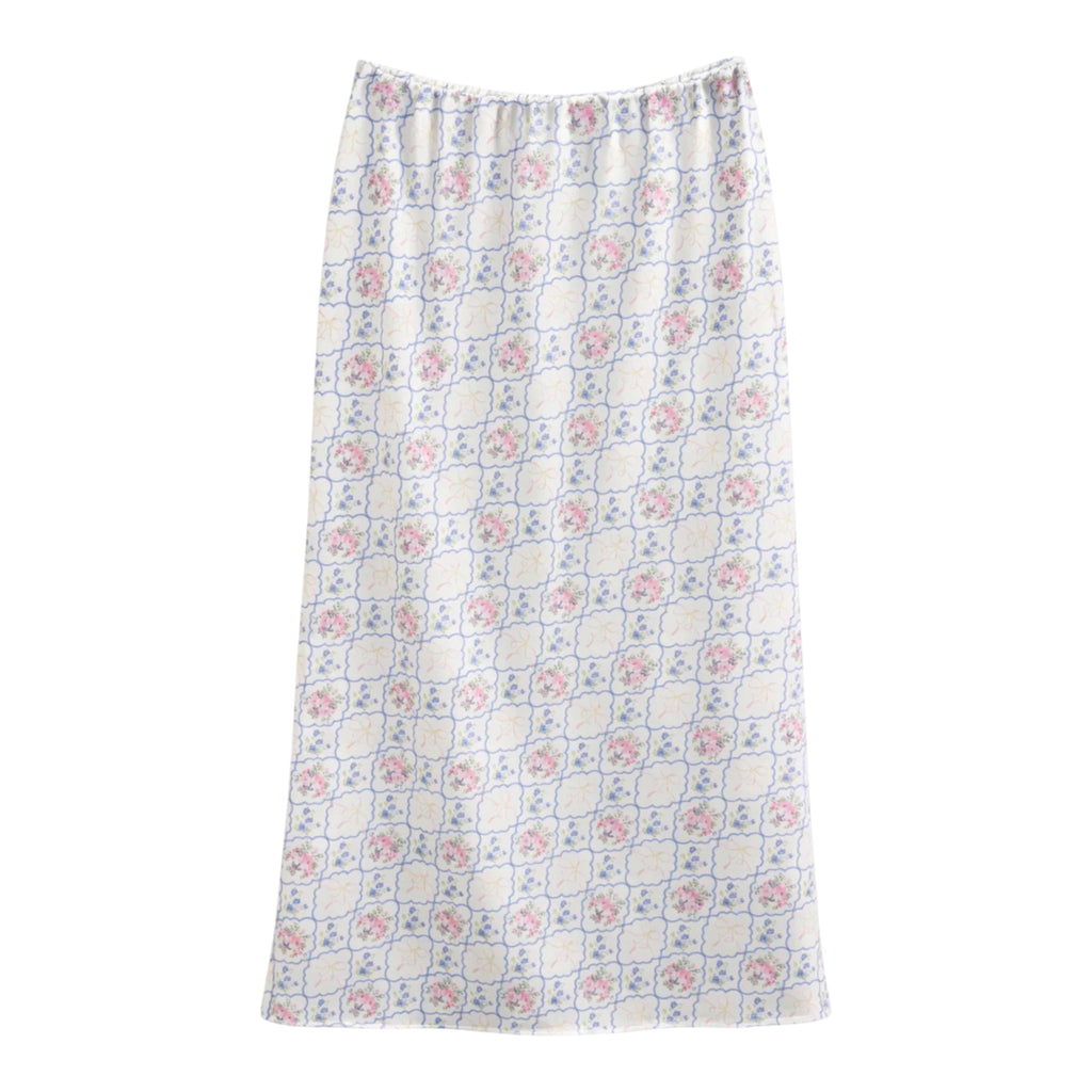 Katie J Anastasia Satin Maxi Skirt- Floral Bouquet