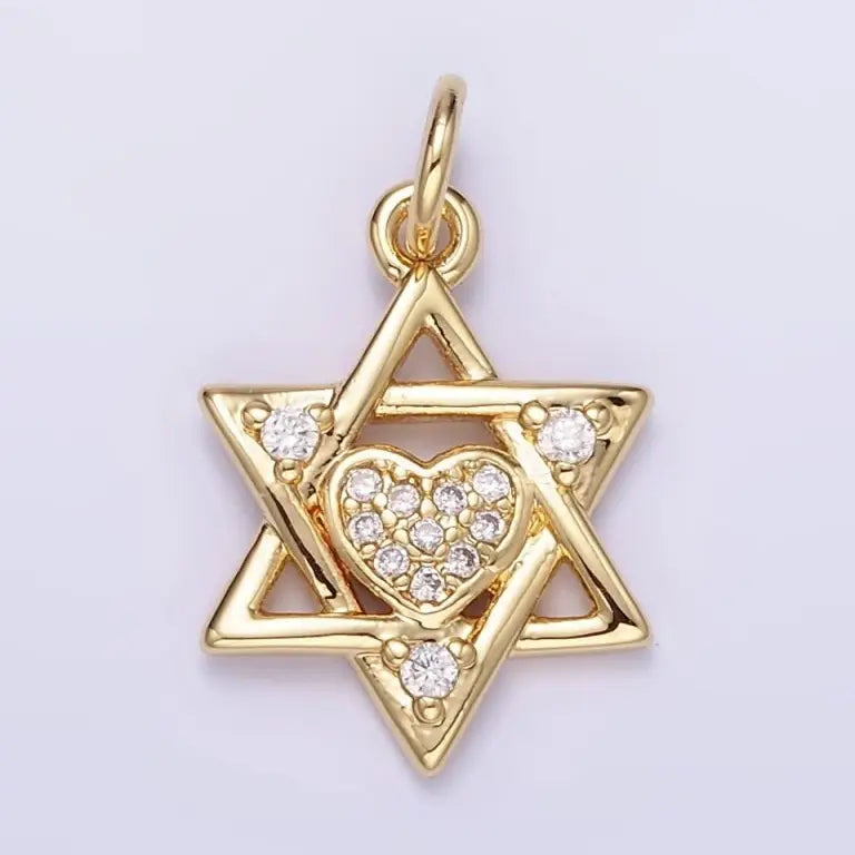 Cz Star of David Heart Charm