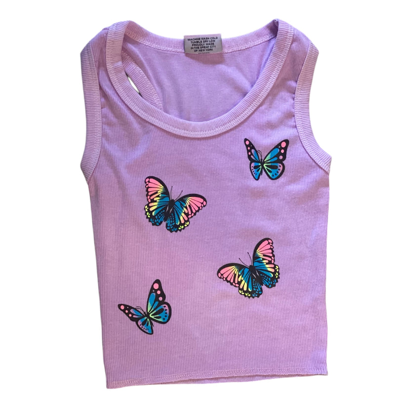 Firehouse Ribbed Racer Back Butterfly Toss Tank- Grape