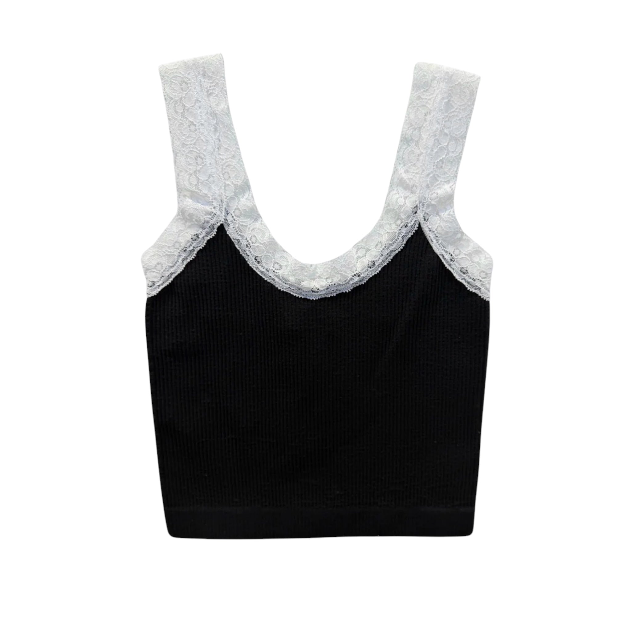 Katie J Liana Seamless Tank With Lace Trim- Black/White