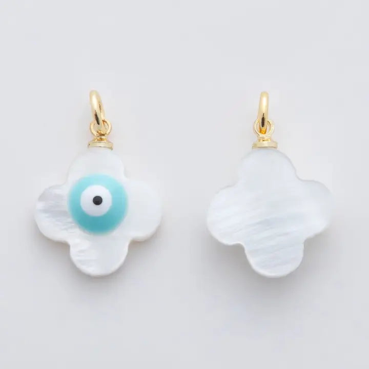 Blue Evil Eye Quatrefoil Shell Pearl Charm