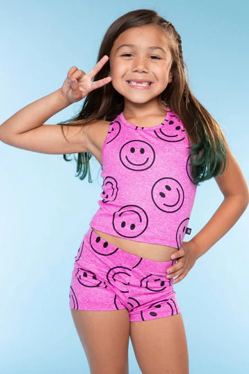 Pixielane Simply Soft Luxe Cropped Racerback Tank & Tumble Short Pink Short Set