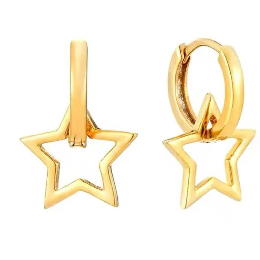 18K Gold Filled Slim Star Charm Huggies Set