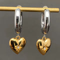 Cz Inlaid Heart Two Tone Huggie Earrings