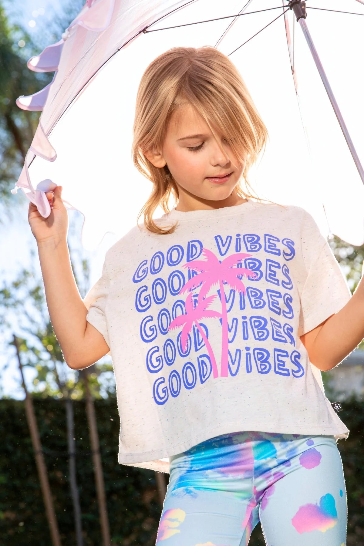 Pixielane Washed Cotton Drop Shoulder Funfetti Palm Tee