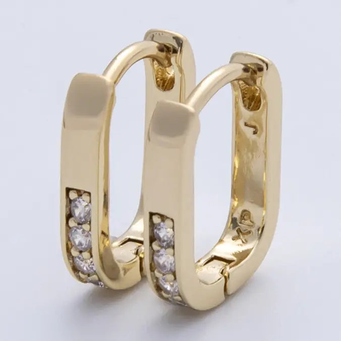 Cz Oblong Hoop Earrings