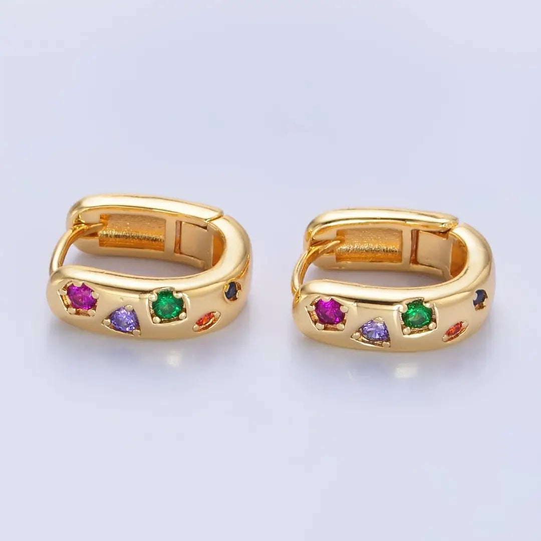 Multicolour Cz U-shaped Huggie Earrings