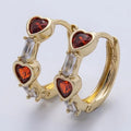 Cz Baguette Red Heart Huggie Earrings