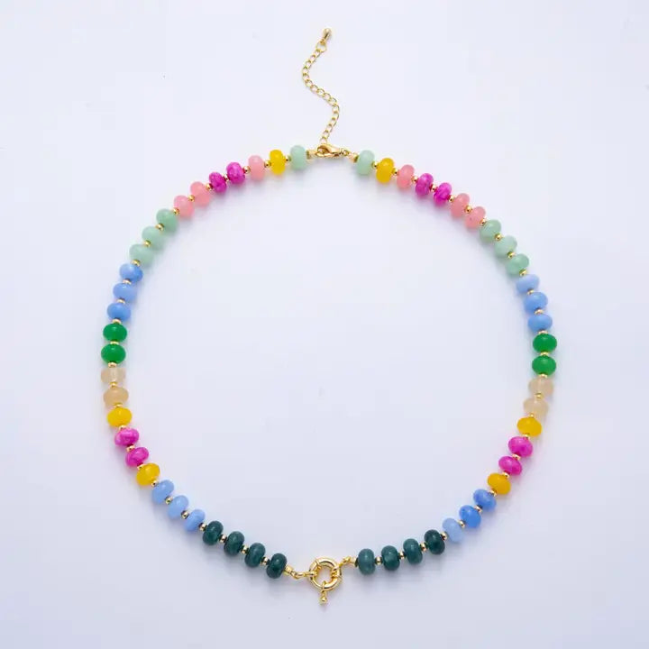 Colorful Candy Gemstone Rondelle Bead Chain Necklace