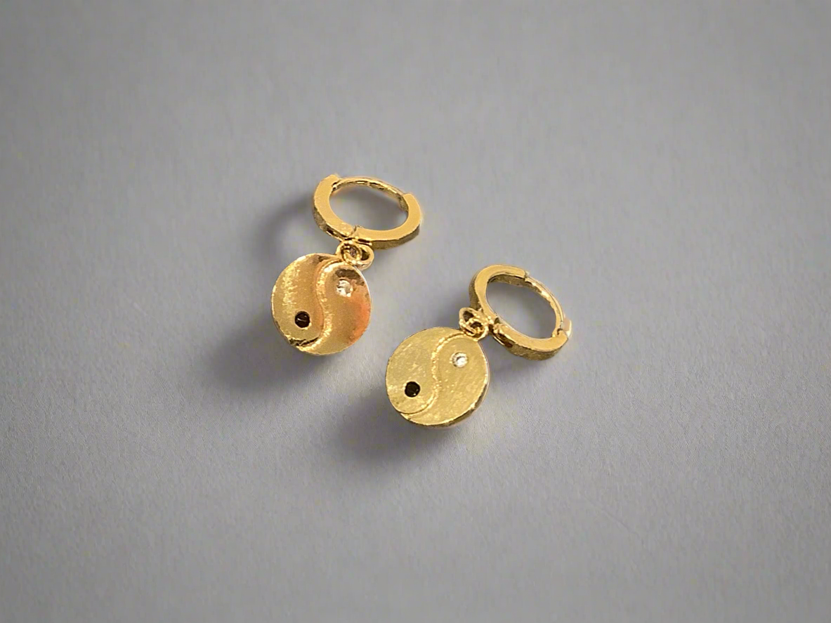 18K Gold Filled YinYang Coin with CZ Huggies Set
